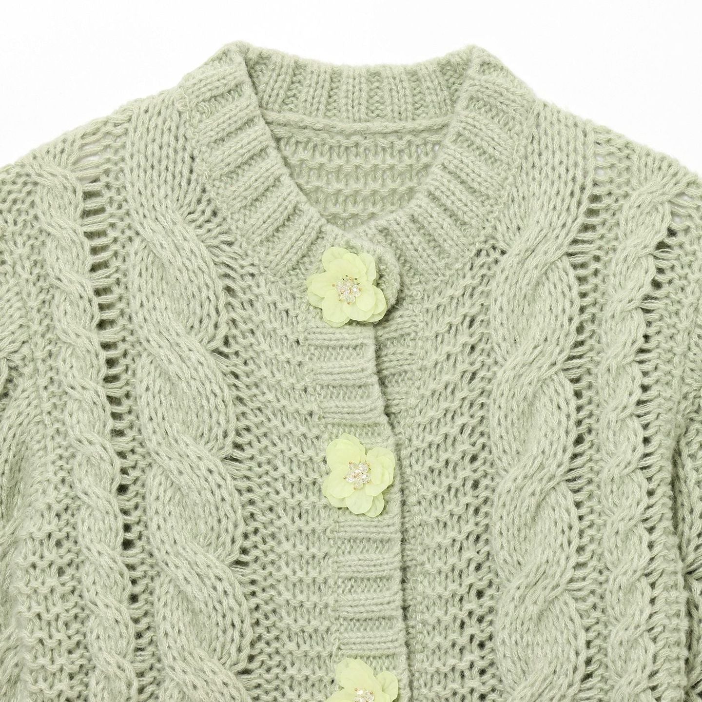 Dame cropped strikcardigan med blomsterdetalje Stilla