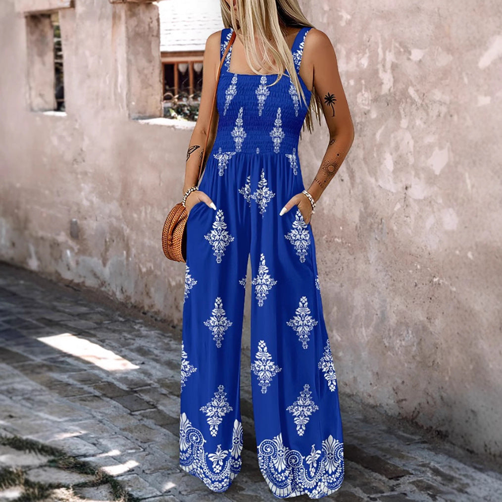 Dame jumpsuit med elastisk overdel og elegant mønsterblanding Stilla