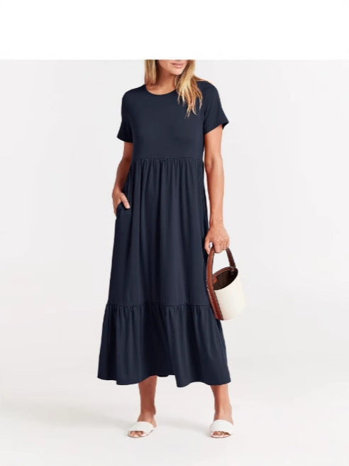 Dame afslappet maxikjole med elastisk talje og dyb flæse Stilla