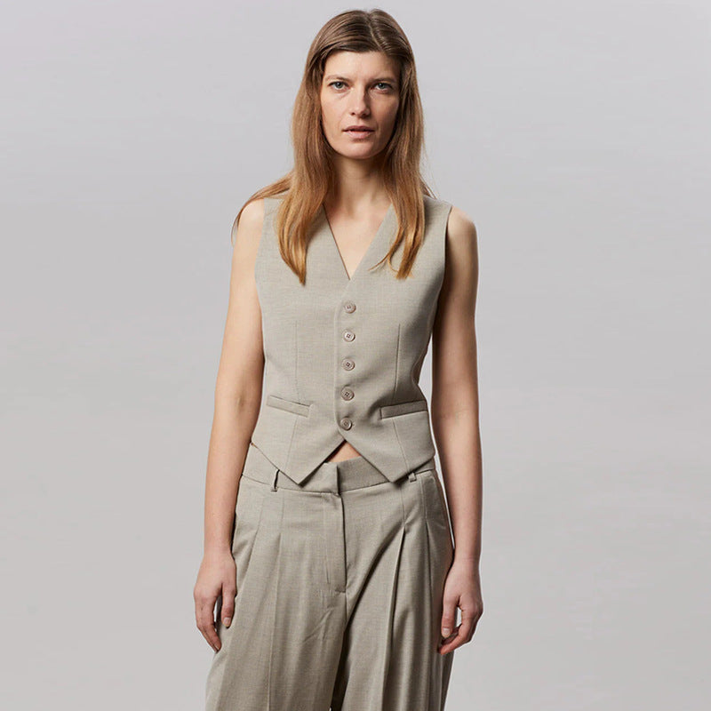 Dame elegant figursyet vest med knapdetaljer og smal pasform Stilla