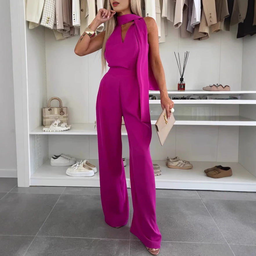 Dame Glamourøs Jumpsuit med svajende snit og elegant krave Stilla