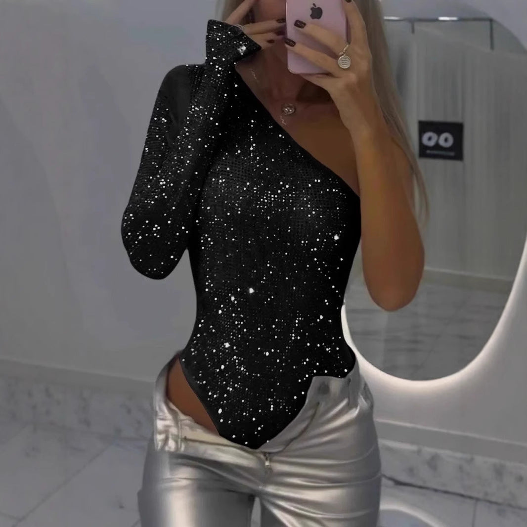 Dame En-Skulder Glitrende Bodysuit Stilla