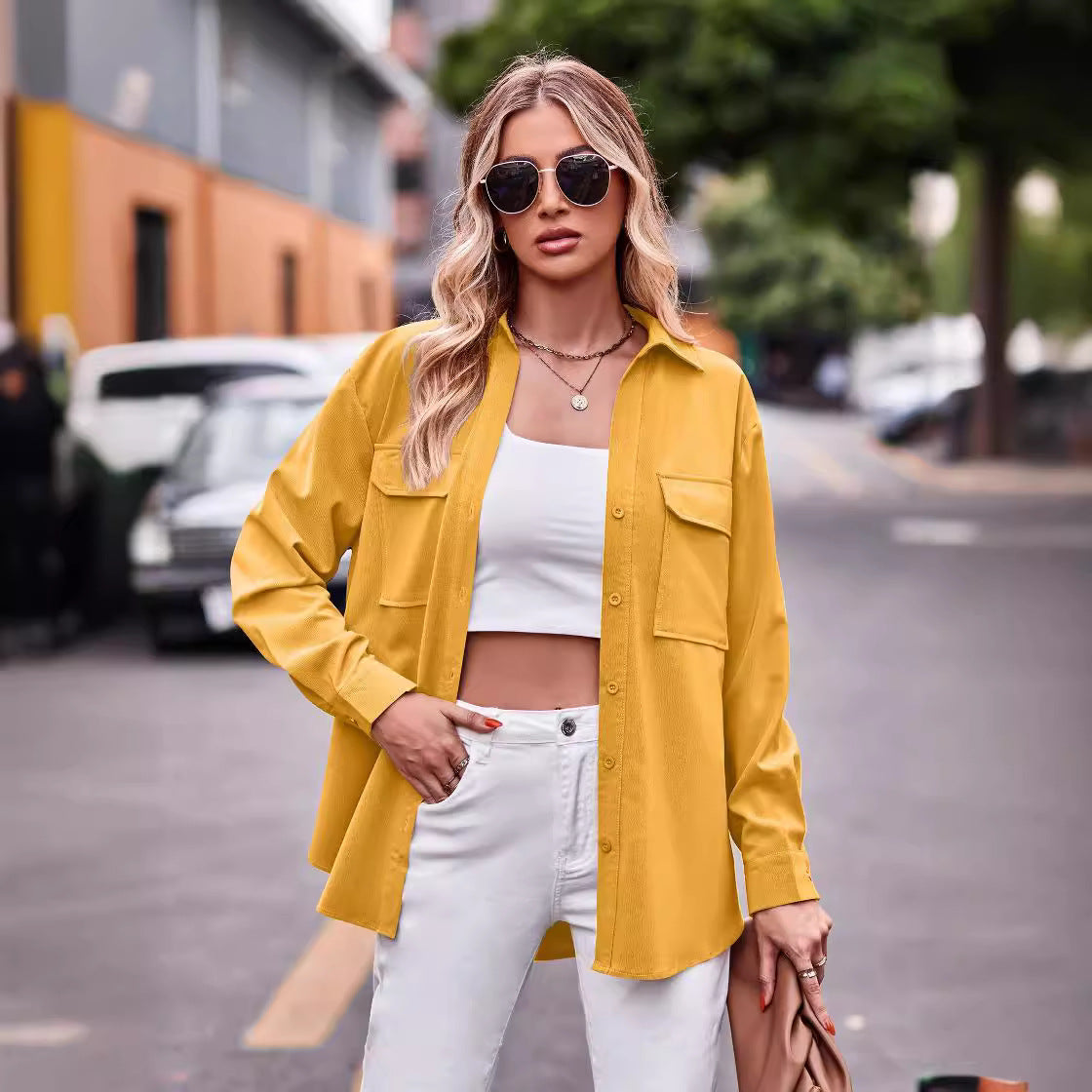 Dame afslappet oversized skjortejakke med praktiske lommer og moderne detaljer Stilla