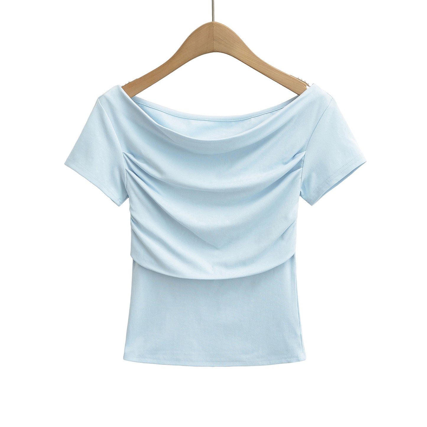 Dame afslappet crop-top med elegant off-shoulder-design og raffineret drapering Stilla