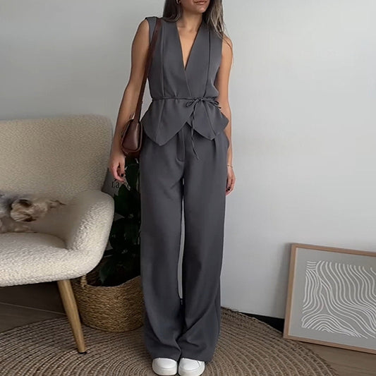 Dame jumpsuit med taljeret overdel og bredt ben Stilla