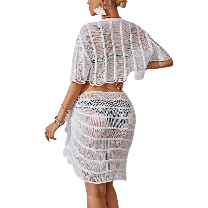 Dame Crop-top og Wrap nederdel sæt med moderne netkonstruktion Stilla