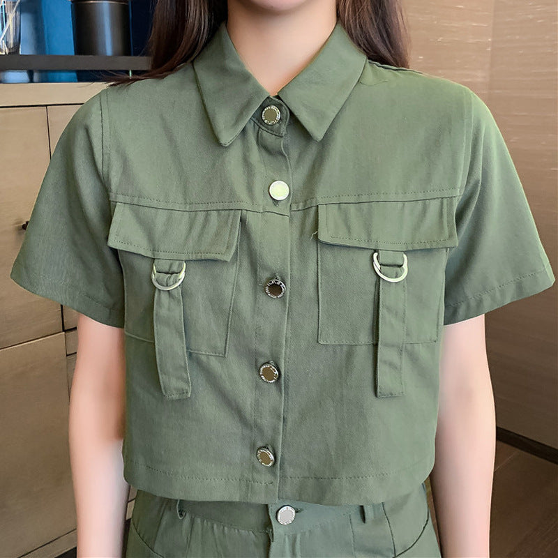 Dame Cropped Utility Shorts Sæt Stilla