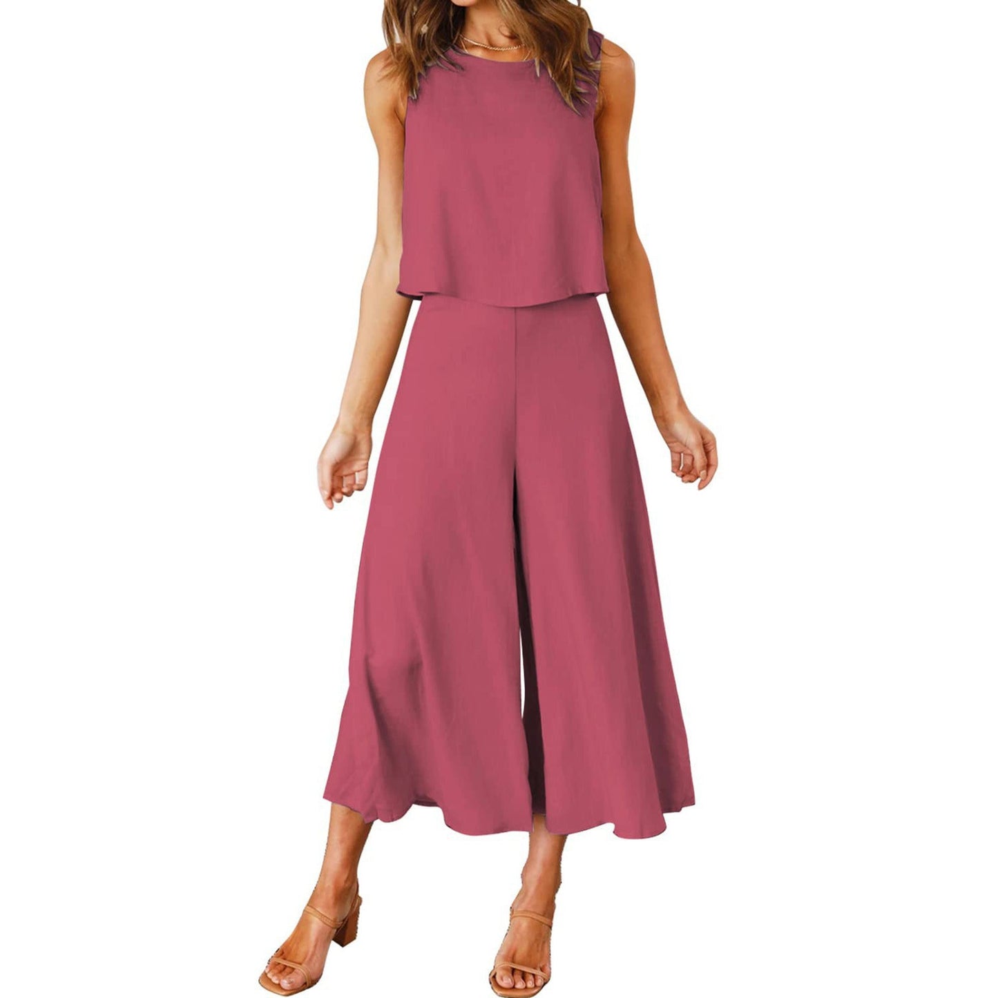 Dame luftig jumpsuit med bredt udskåret ben og elegant snit Stilla