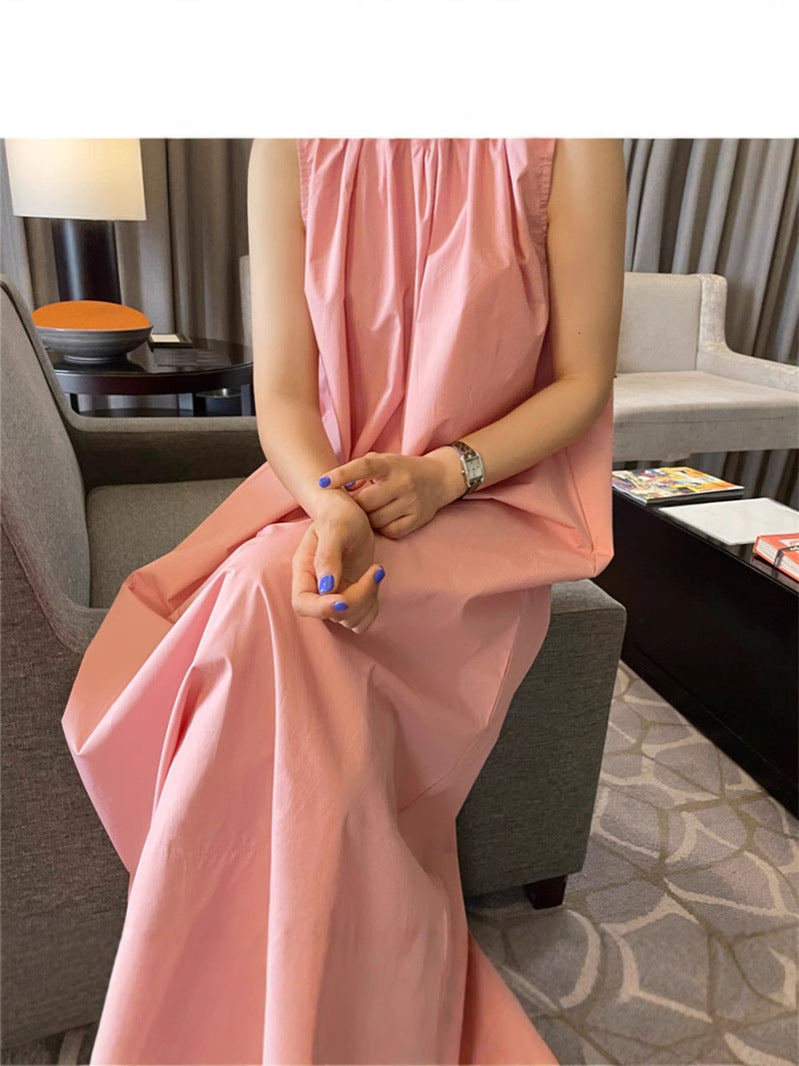 Dame afslappet midi-kjole med elastisk krave og løs pasform Stilla