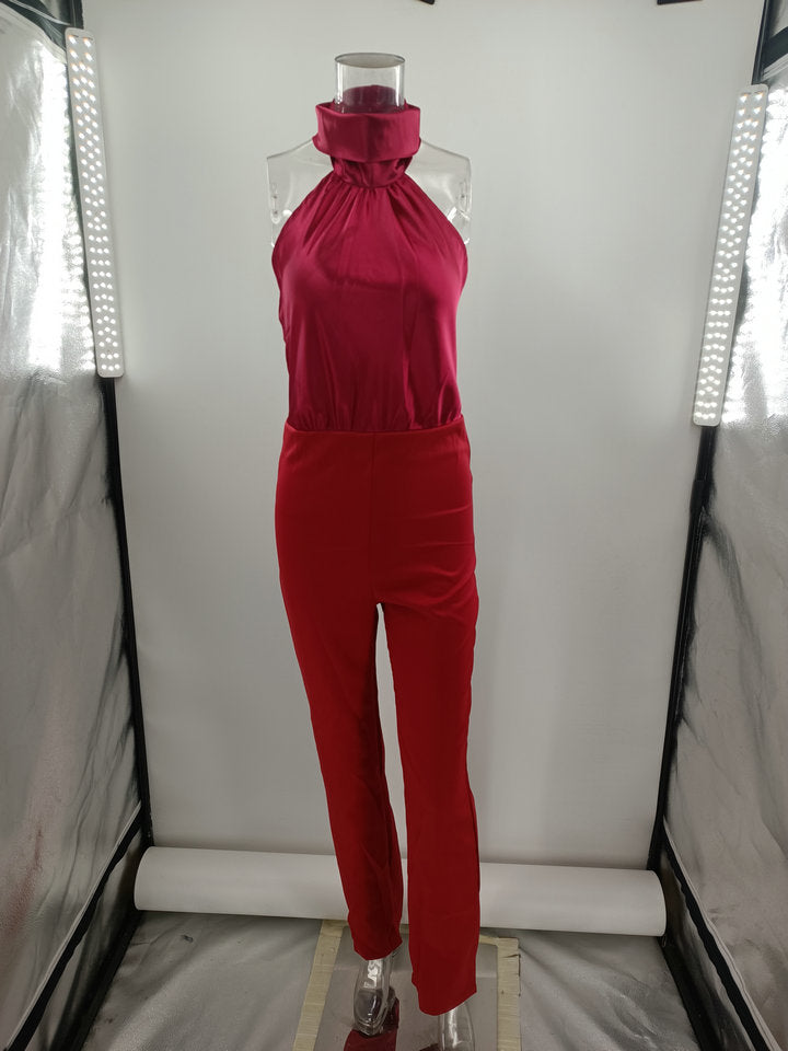 Stilla | Mode Uden Ærmer Halterneck Rygfri Ensfarvet Jumpsuit
