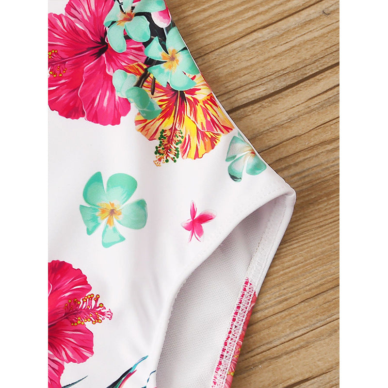 Dame Elegant Én-delt Badedragt med Ruffles Detaljer og Tropisk Blomster Mønster Stilla