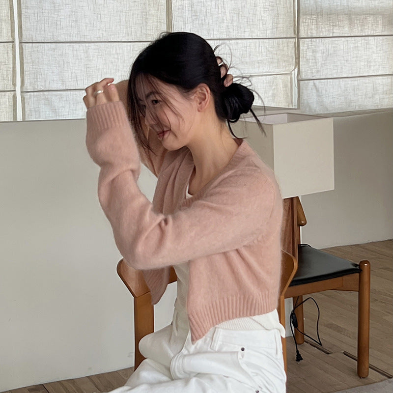 Dame cropped strikjakke med højkvalitets uldblanding og blød tekstur Stilla