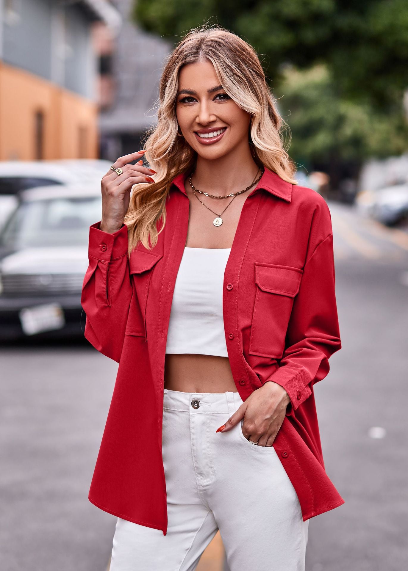 Dame afslappet skjorte med asymmetrisk snit og praktiske lommer Stilla