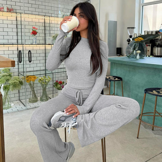 Dame Behagelig Langærmet Jumpsuit med flagrende ben og elastisk talje Stilla