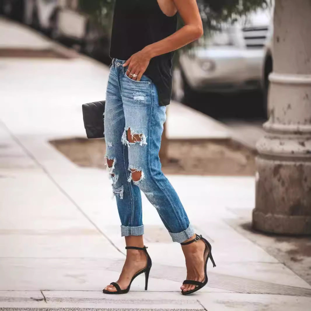 Dame Destroyed Mom-Jeans med afslappet snit Stilla