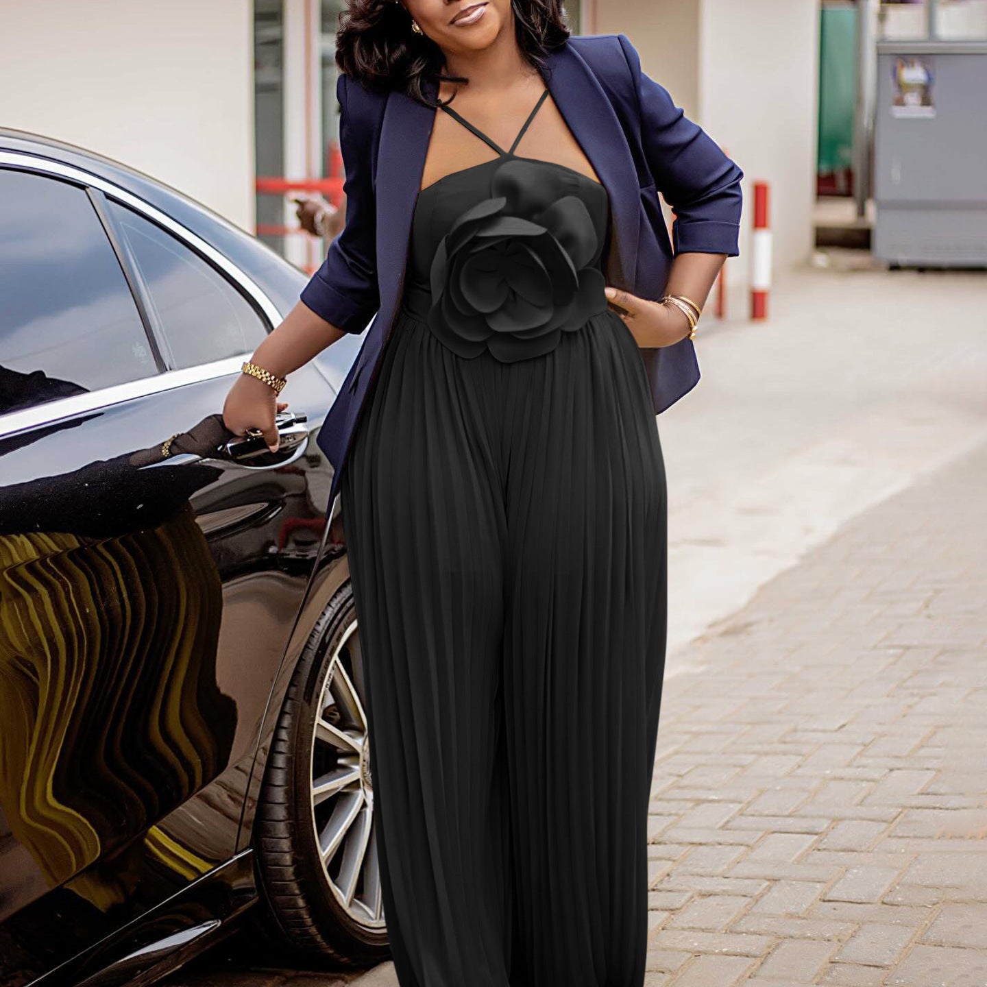 Dame Plissees Jumpsuit med blomster overdel Stilla