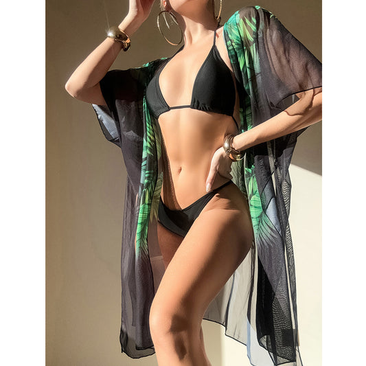 Dame bikini-sæt med let strandkimono og smart triangel-top Stilla
