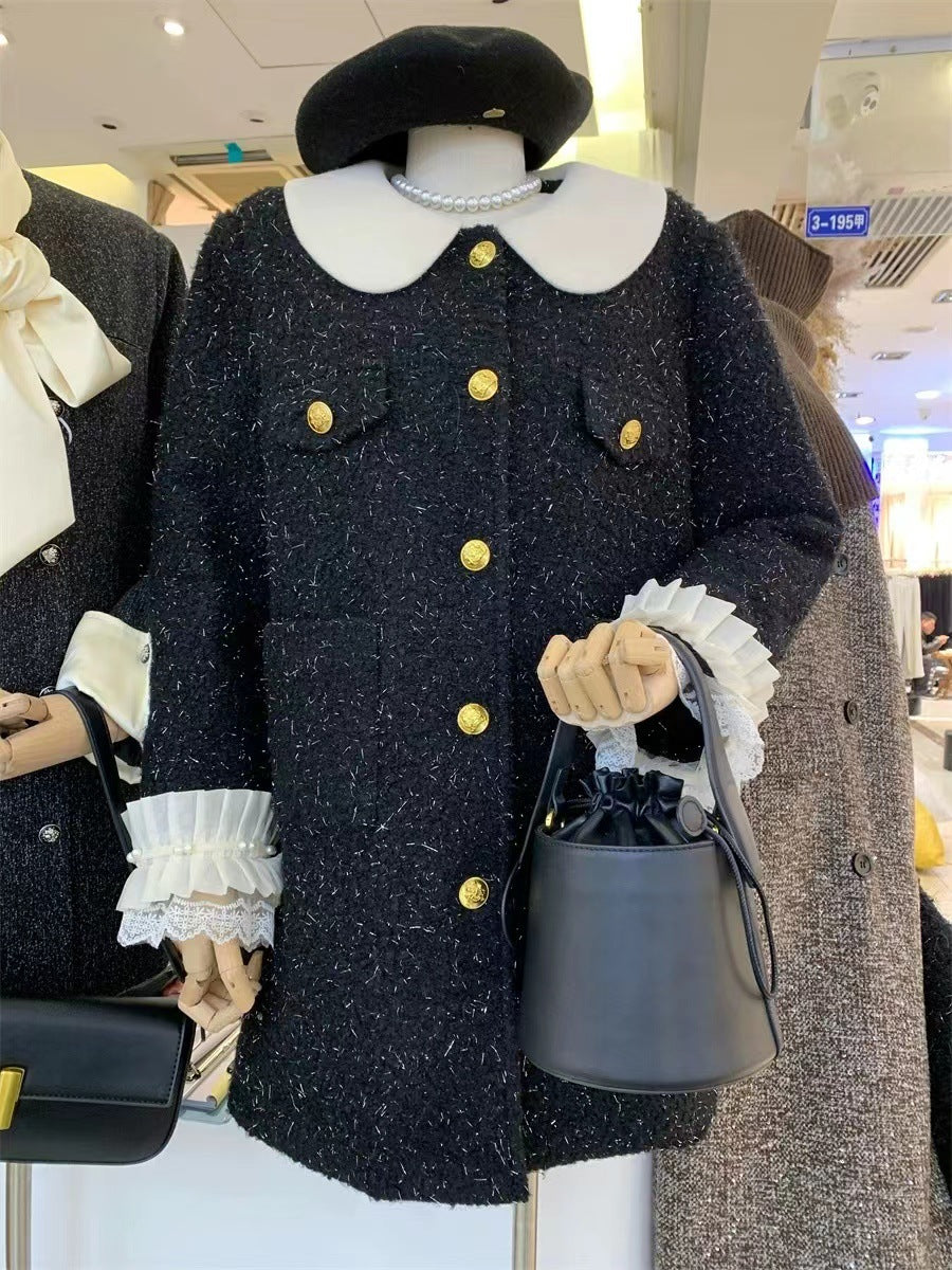 Dame elegant Boucle-jakke med smart krave og dekorative knapdetaljer Stilla