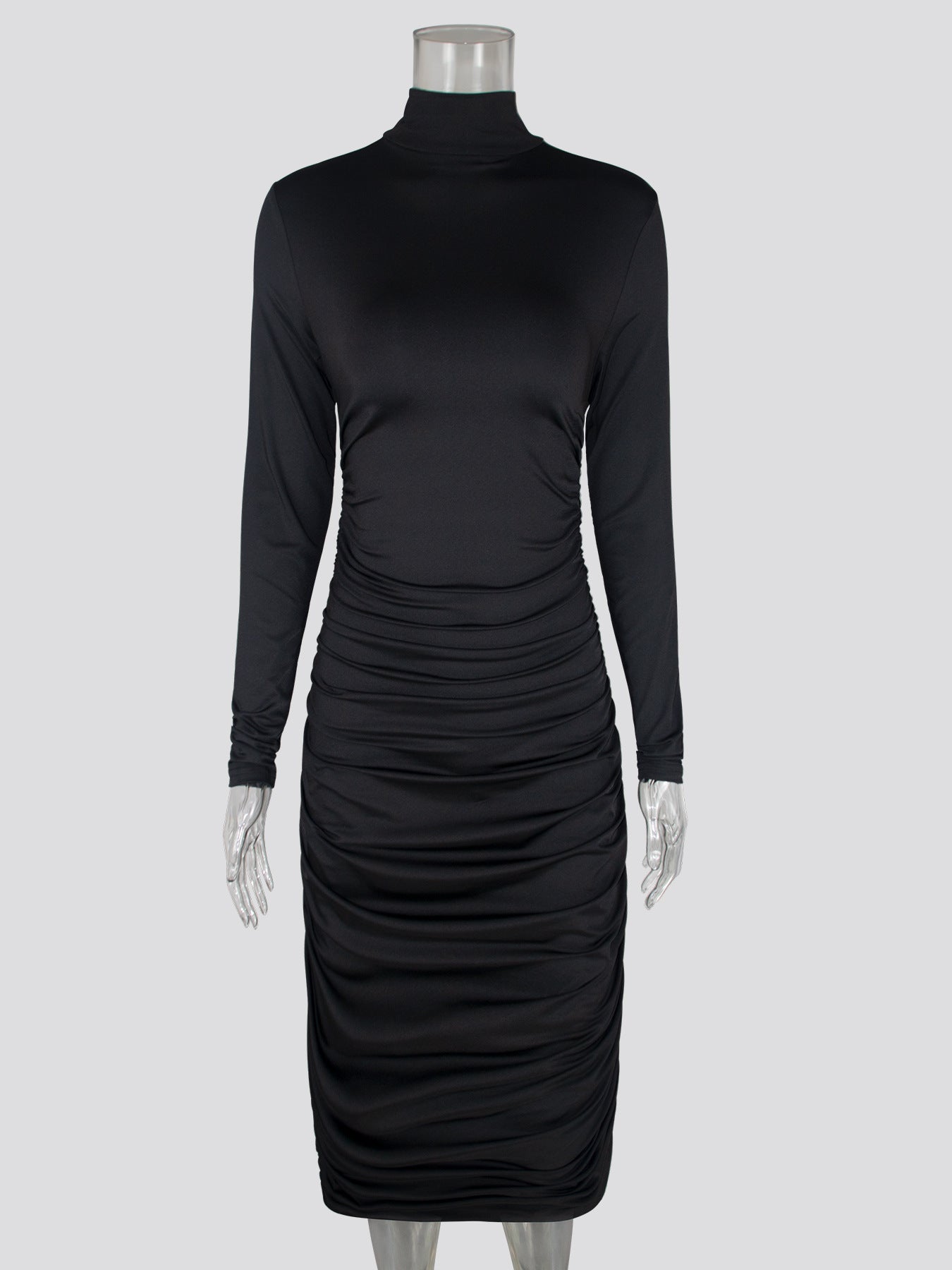 Dame Elegant Bodycon Kjole med høj ståkrave og rynker Stilla