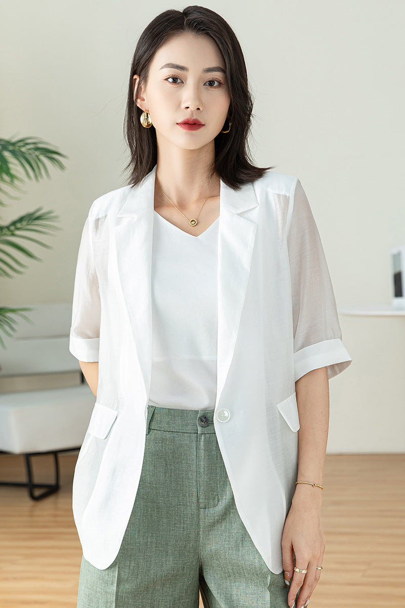 Dame afslappet blazer med halvlange ærmer og praktiske lommer Stilla