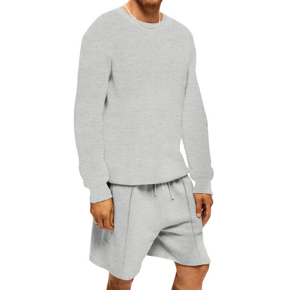 Herrer afslappet sweatshirt og shorts-sæt lavet af åndbart vaffelstrik Stilla