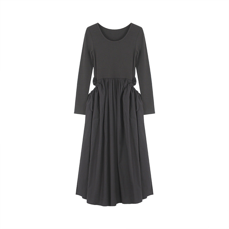 Dame afslappet maxikjole med rundudskæring og sidelærred Stilla