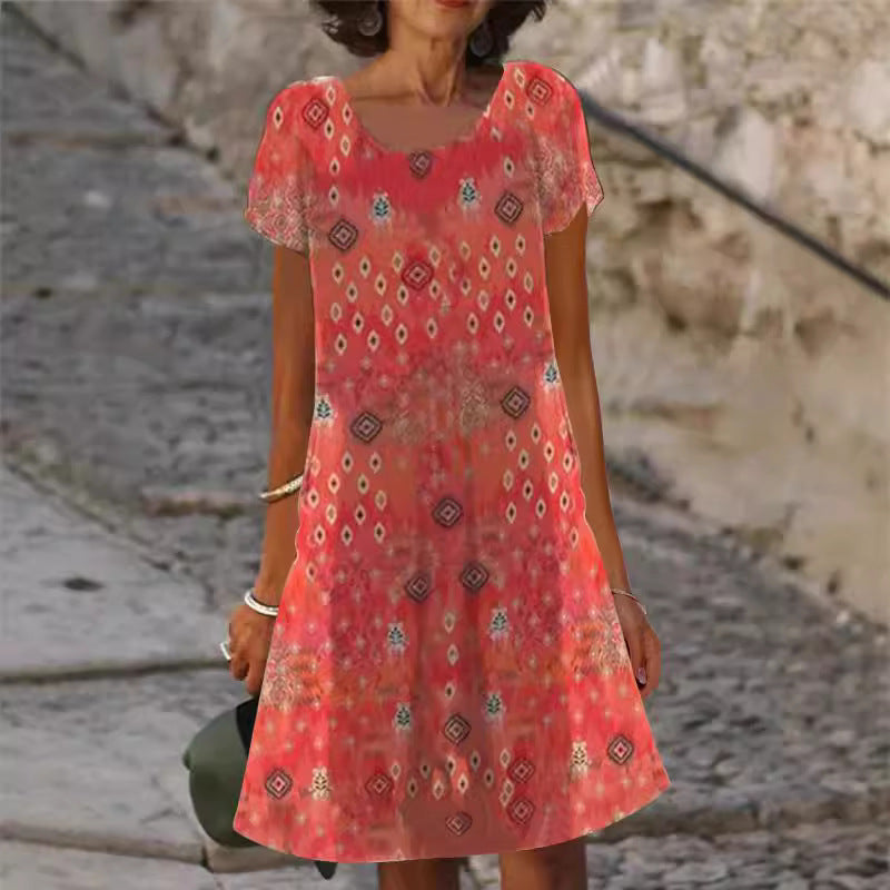 Dame afslappet halværmet kjole med blomstermønster og flatterende snit Stilla