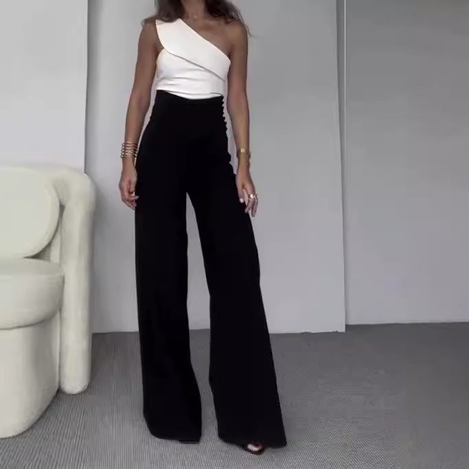 Dame Elegant Jumpsuit med asymmetrisk udskæring og bredt ben Stilla