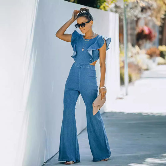 Femme Volantærmer Denim Jumpsuit Stilla