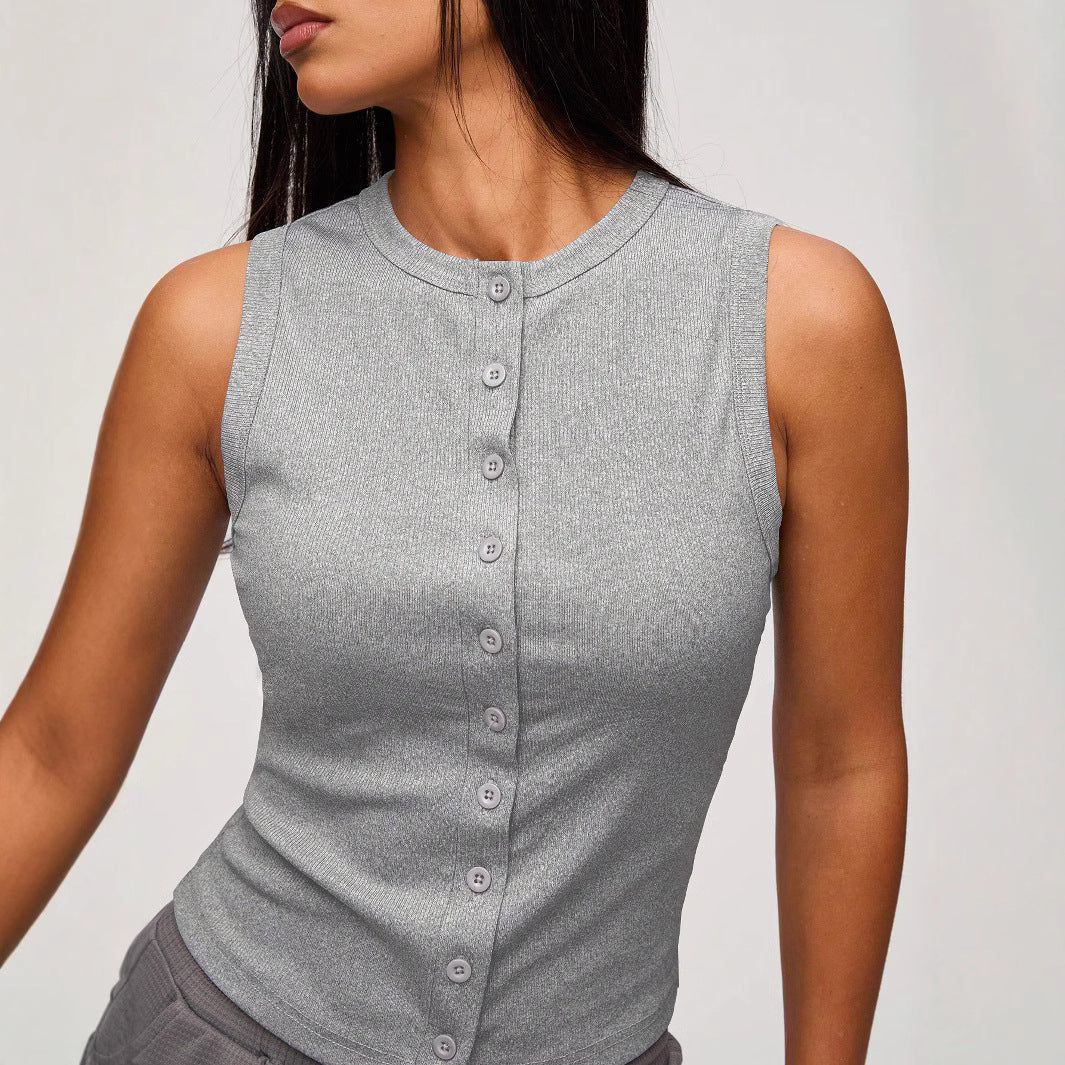 Dame Cropped top med knaplukning og tætsiddende pasform Stilla