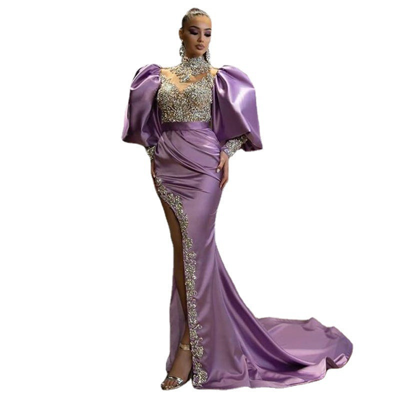 Dame Elegant aftenkjole med glitrende applikationer og voluminøse ærmer Stilla