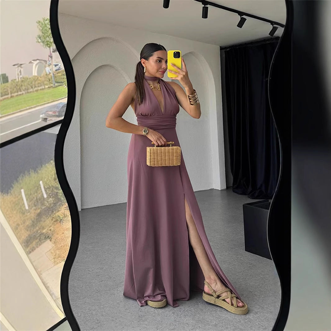 Dame Elegant Halterneck Maxi Kjole Stilla