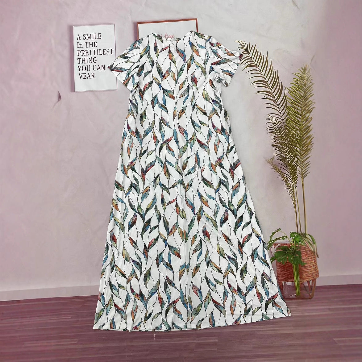 Dame A-linje Midi Kjole med kunstnerisk bladtryk Stilla