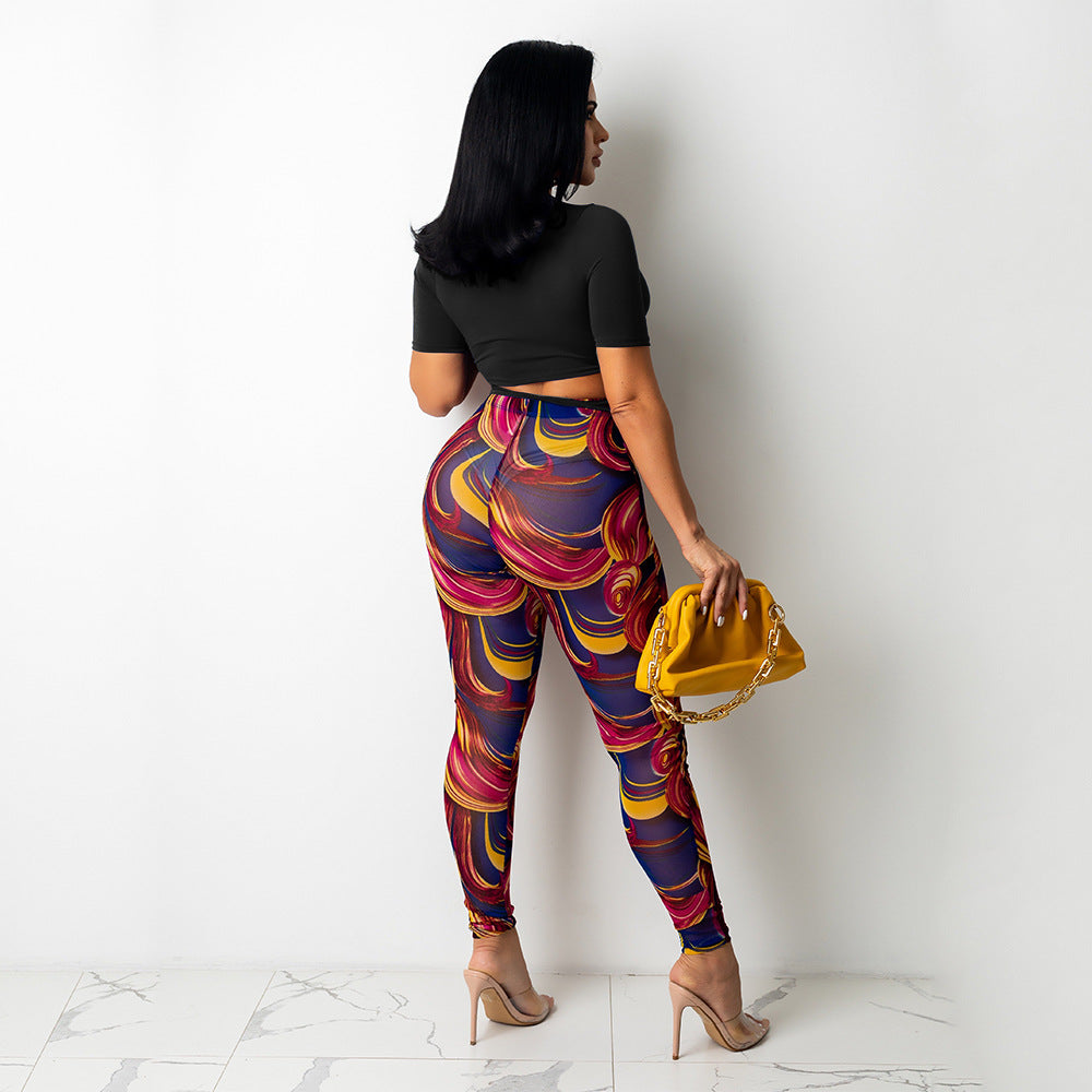 Damer Vibrante Abstrakt Tryk Høj Talje Leggings Stilla