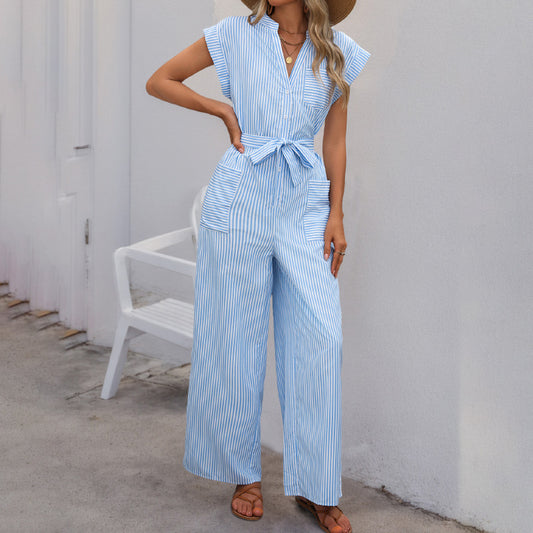Dame jumpsuit med rynket taljebånd og praktiske lommer Stilla