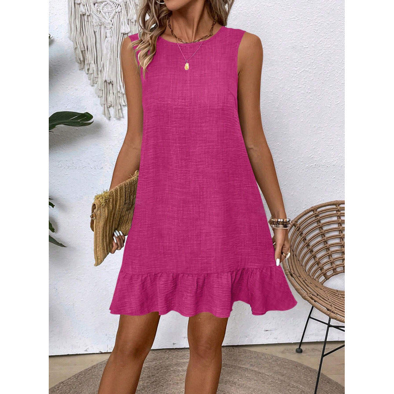 Dame Afslappet Pas Rynkekant Mini Kjole Stilla