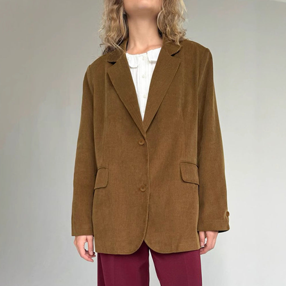 Dame afslappet blazer lavet af blødt cord-stof med lommer og elegant snit Stilla