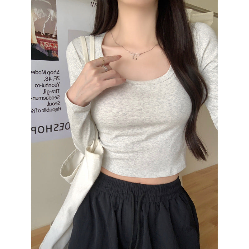 Dame Cropped Langærmet Figurtilpasset Overdel med Blød Struktur Stilla