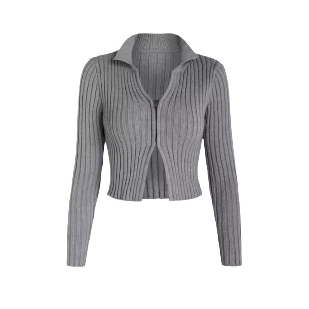 Dame cropped strikjakke med lynlås Stilla