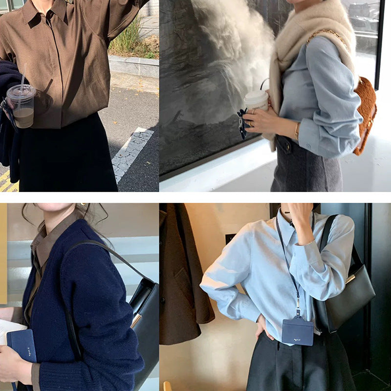 Dame elegant bluse med oversized ærmer og klassisk krave Stilla