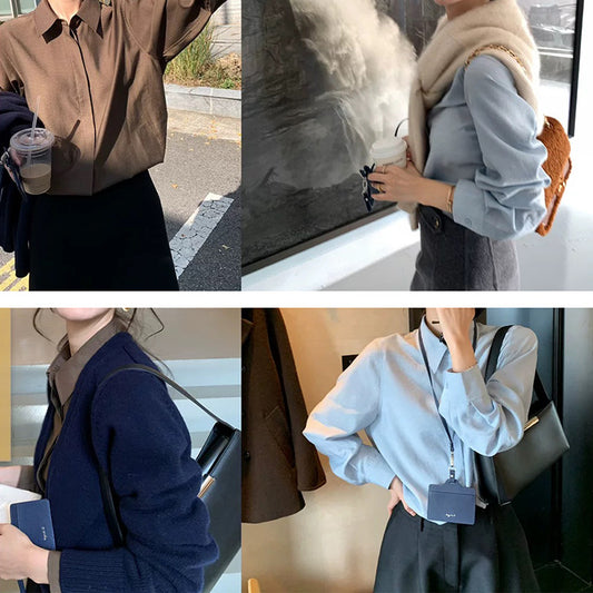 Dame elegant bluse med oversized ærmer og klassisk krave Stilla