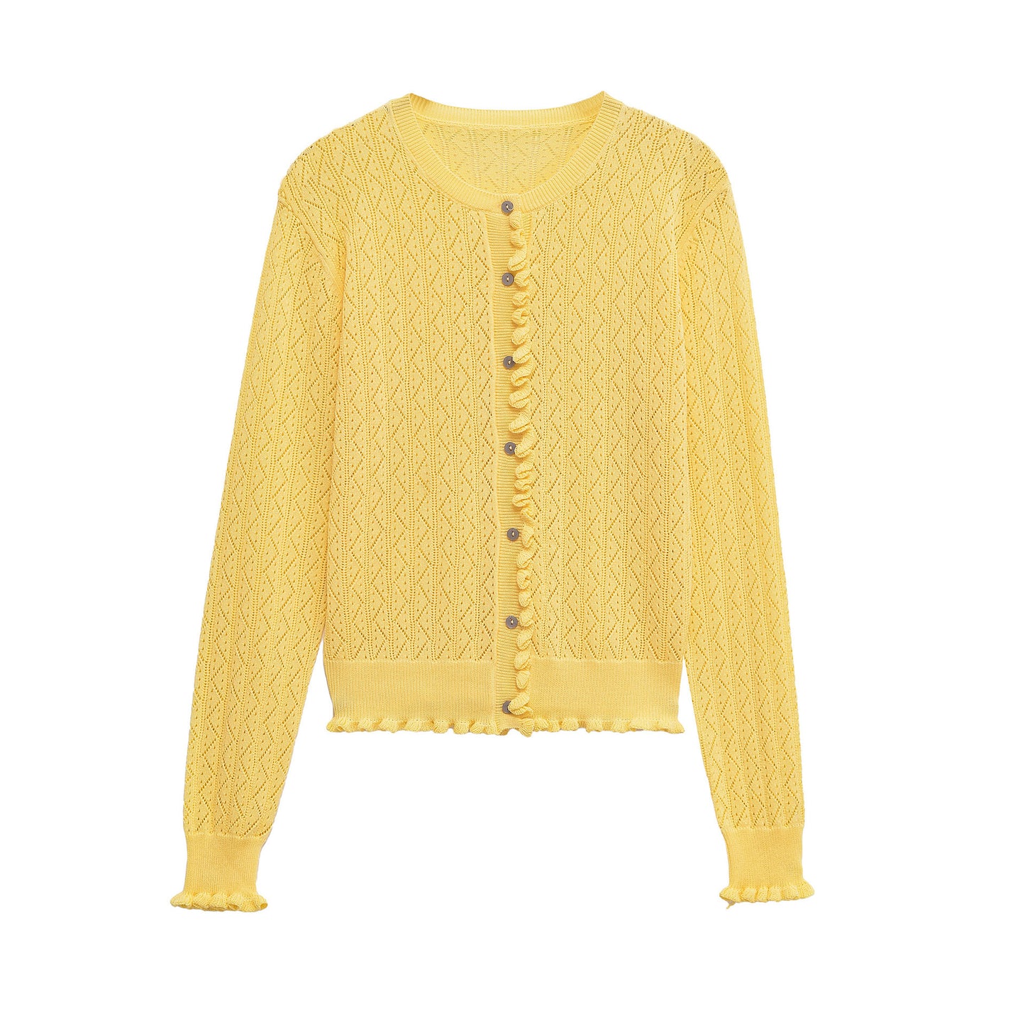 Dame Cropped Tekstureret Cardigan med Rynkeaccenter Stilla