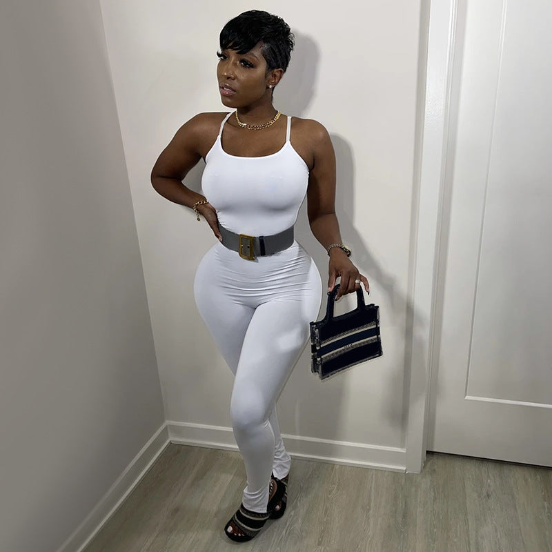 Dame Bodycon Jumpsuit med justerbare spaghetti stropper Stilla