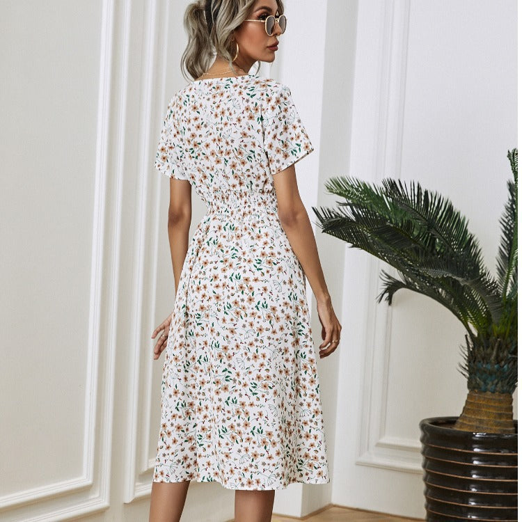 Dame Elegant Floral A-linje Midi Kjole Stilla