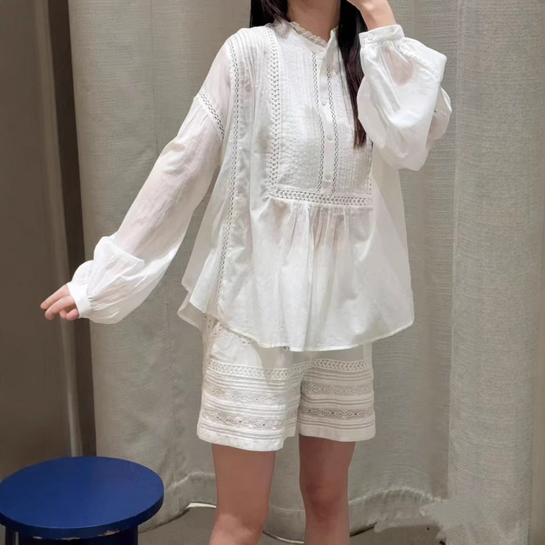 Dame elegant bluse med struktureret design og botaniske accenter Stilla