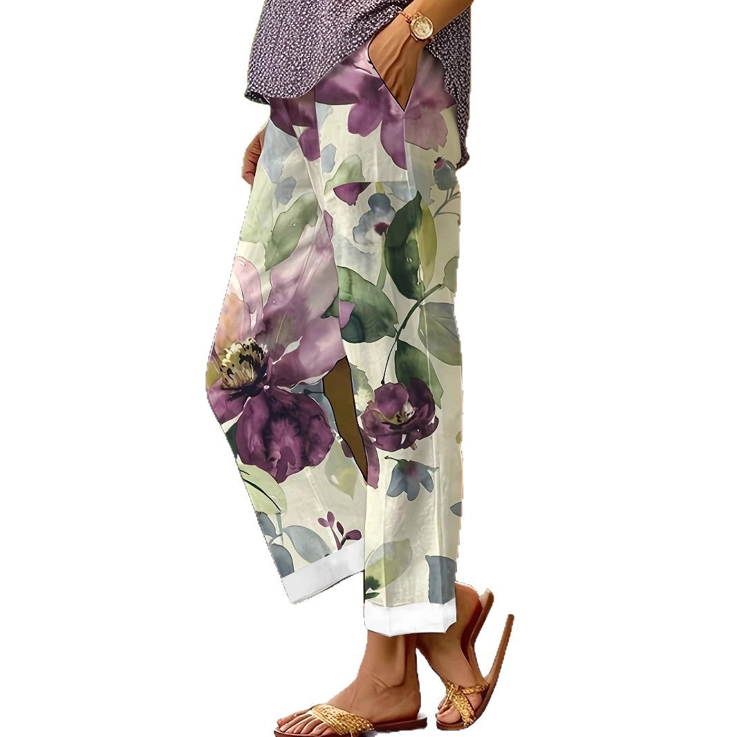 Dame afslappet Chino-bukser med blomsterdesign Stilla