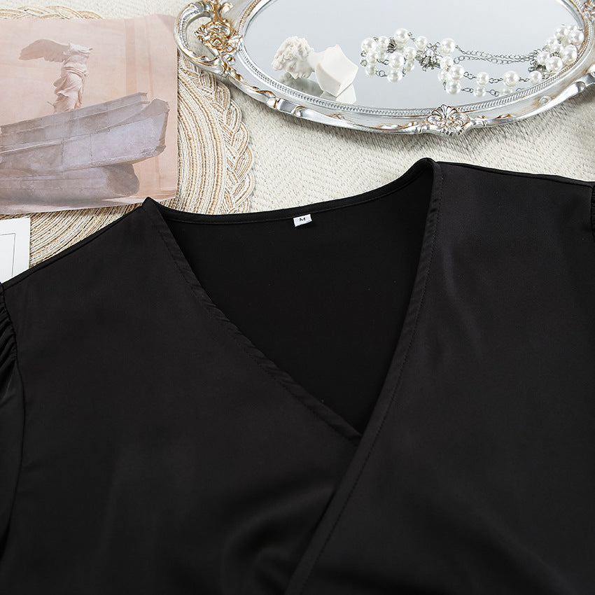 Dame elegant cropped-top med bred ærme og elastisk bund Stilla