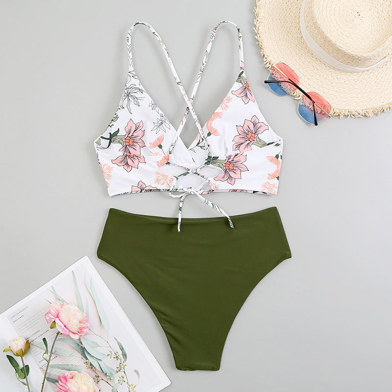 Dame Floral-design bikini-sæt med høj talje og rynker Stilla