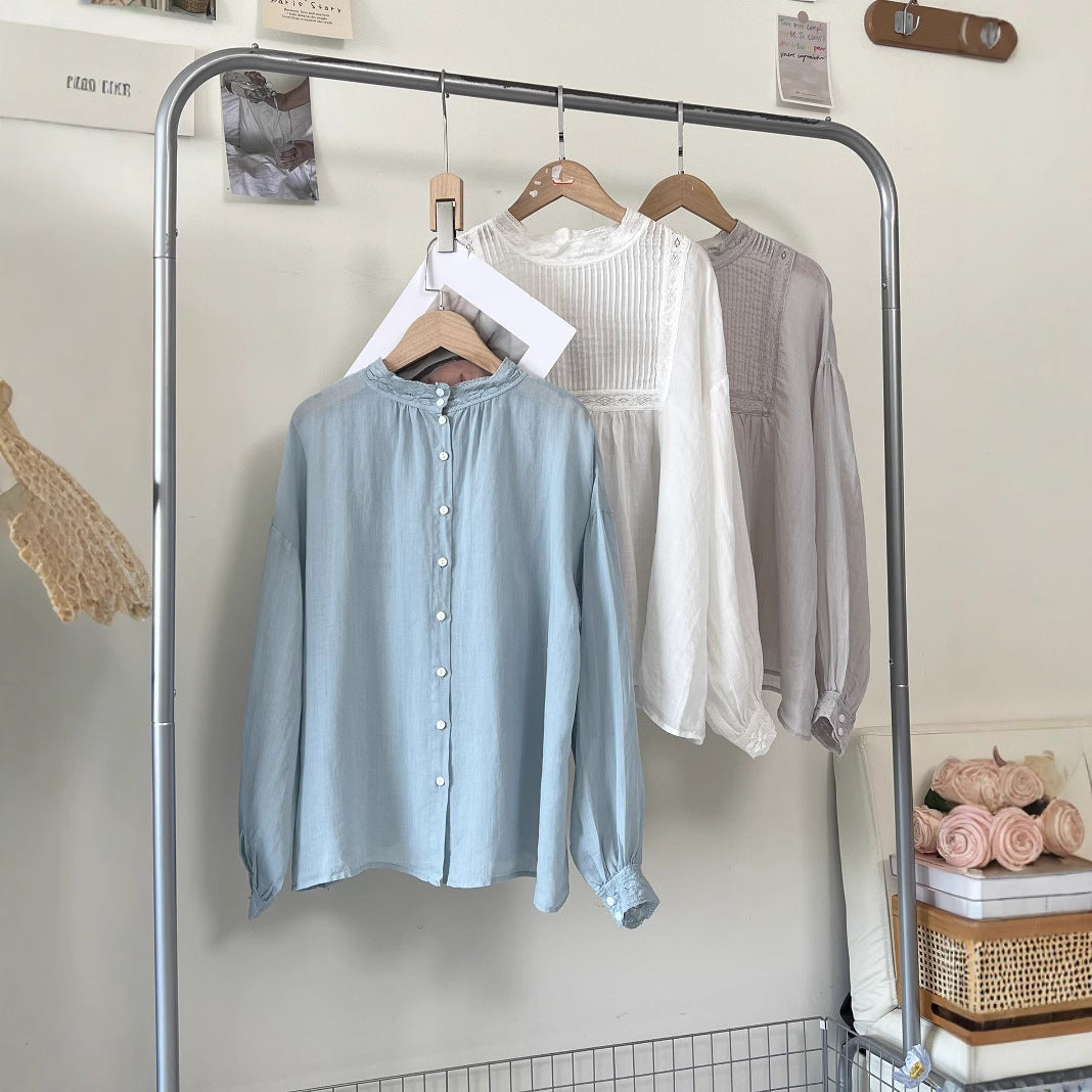 Dame Elegant Folds bluse med Spitze Detalje Stilla