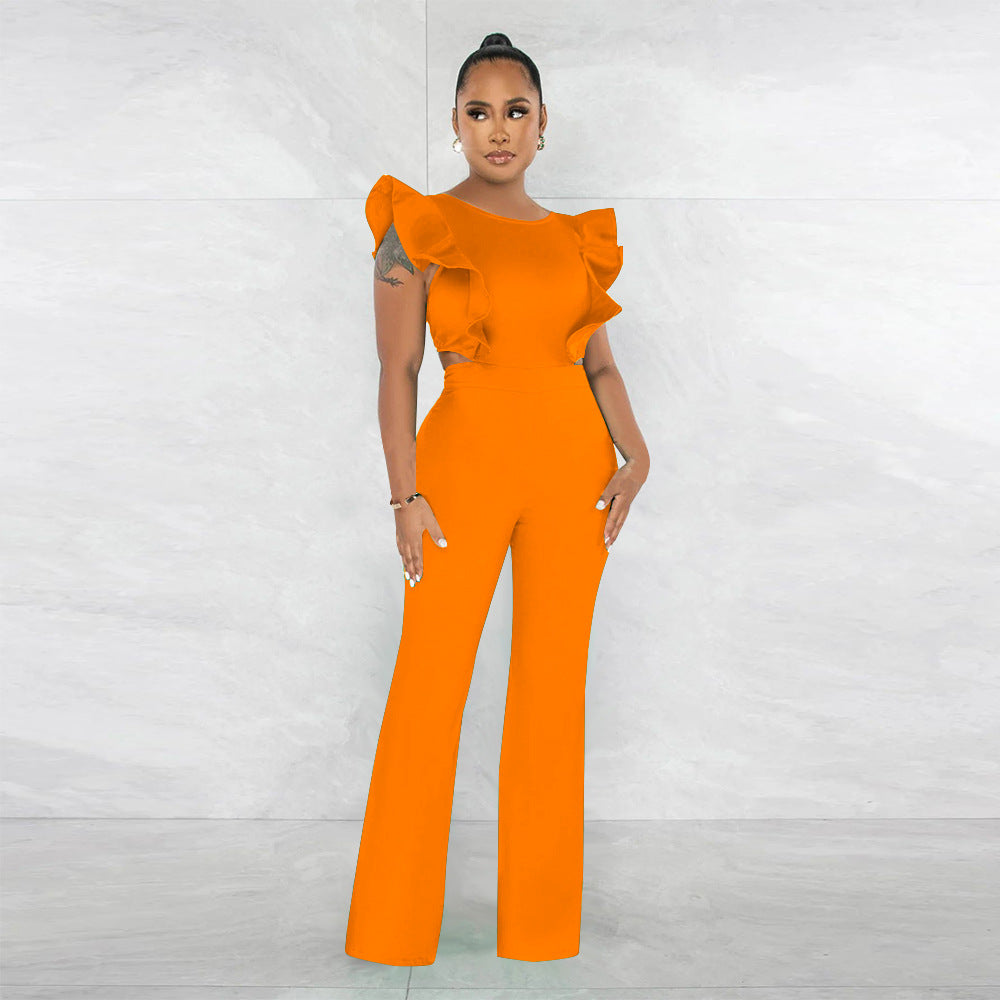 Dame elegant jumpsuit med ruffle detaljer og tætsiddende snit Stilla